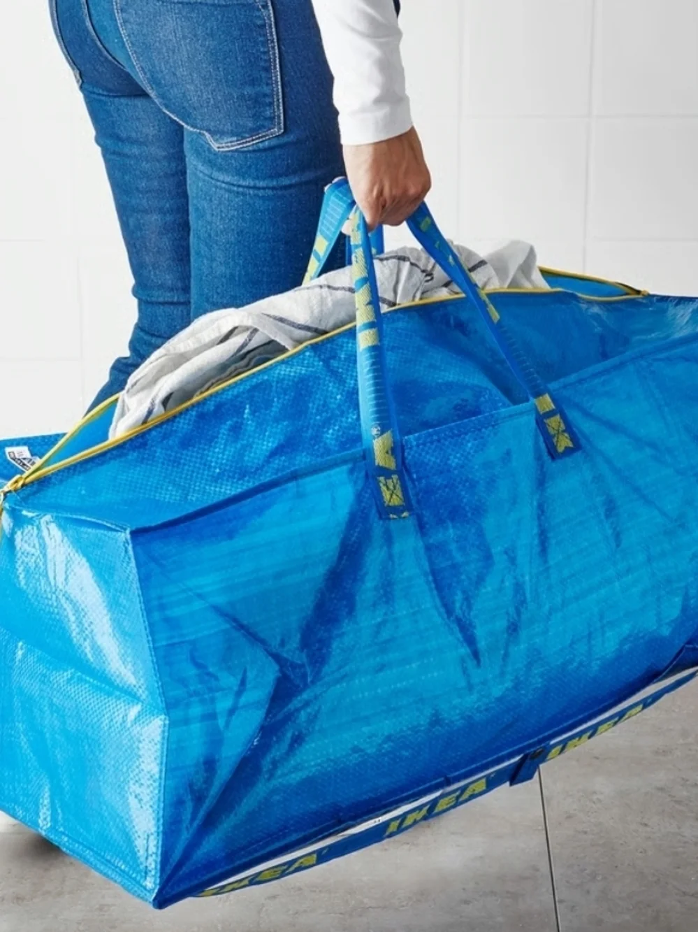 IKEA FRAKTA Large Blue Storage Bag with Yellow Zipper
